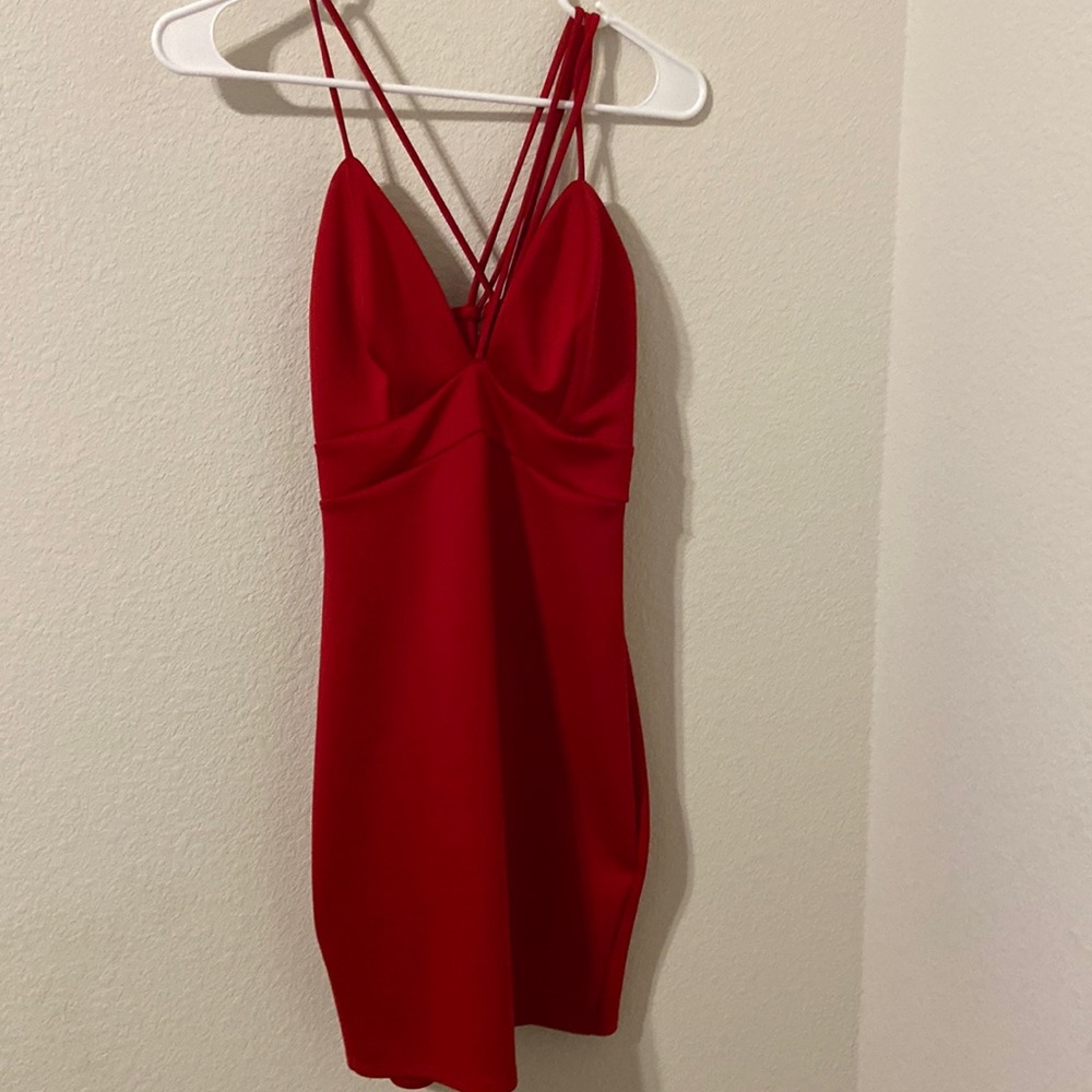 Red Evening Dress, Spaghetti crisscross straps,